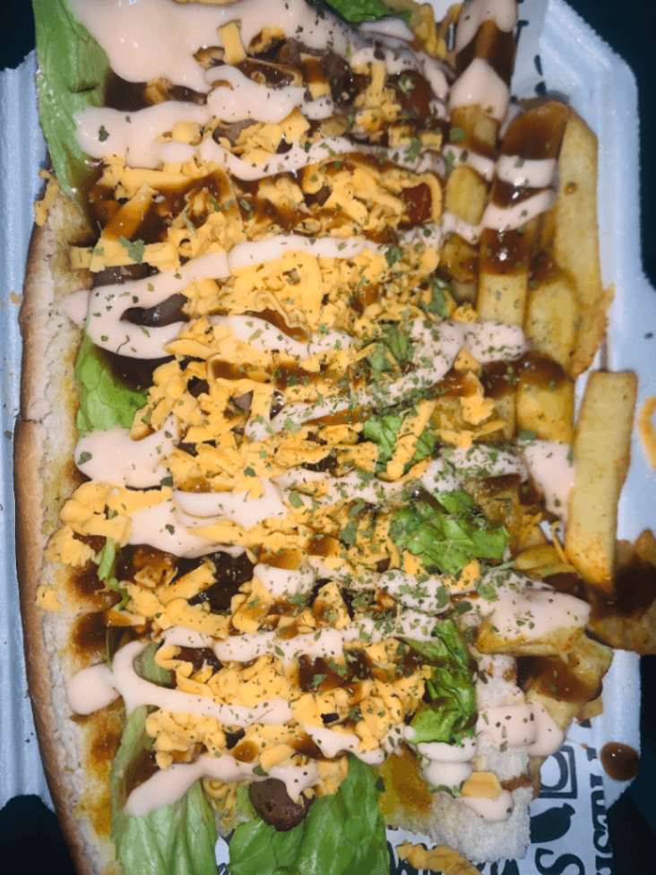 Fully loaded cheesy wors roll
